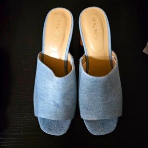 Nine West Blue Women's Slide Sandals Block heel.